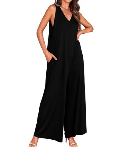 Jumpsuit for Women Dressy Tank V Neck Overalls Loose Fit Plus Size Wide Leg Pants Casual Rompers One Piece Jumpers Black $10....