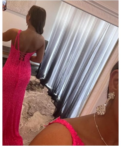 One Shoulder Sequin Prom Dresses Long Sparkly Mermaid Slit Backless Evening Party Gowns with Stars Peach $45.85 Dresses