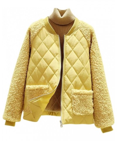 Women's Oversized Jacket Patchwork Fleece Coat Winter Warm Cardigan Coats Full Zip Up Outwear Long Sleeve Warm Coat Yellow $1...