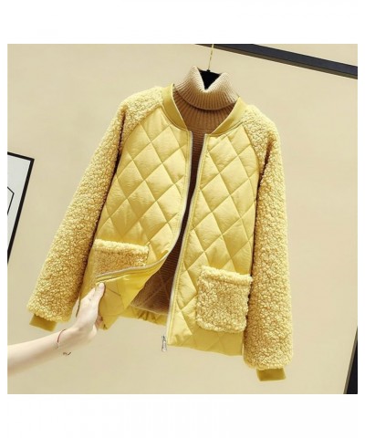 Women's Oversized Jacket Patchwork Fleece Coat Winter Warm Cardigan Coats Full Zip Up Outwear Long Sleeve Warm Coat Yellow $1...