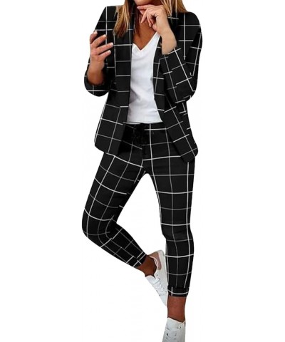 Two Piece Pant Women's Two Piece Lapels Suit Set Office Business Long Sleeve Formal Jacket Pant Suit Slim Two Tone 2-black $2...