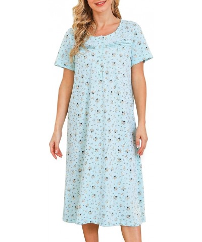 Nightgowns for Women Soft Cotton Sleepwear Floral House Dress Short/Long Sleeve Comfy Night Dress for Ladies Short Sleeve-pat...