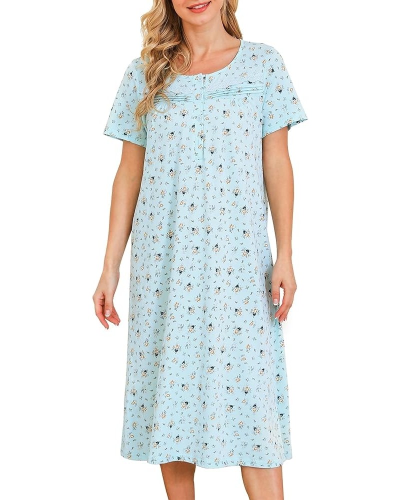 Nightgowns for Women Soft Cotton Sleepwear Floral House Dress Short/Long Sleeve Comfy Night Dress for Ladies Short Sleeve-pat...