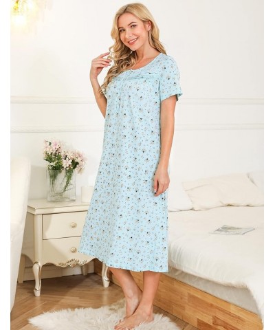 Nightgowns for Women Soft Cotton Sleepwear Floral House Dress Short/Long Sleeve Comfy Night Dress for Ladies Short Sleeve-pat...