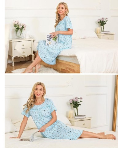 Nightgowns for Women Soft Cotton Sleepwear Floral House Dress Short/Long Sleeve Comfy Night Dress for Ladies Short Sleeve-pat...