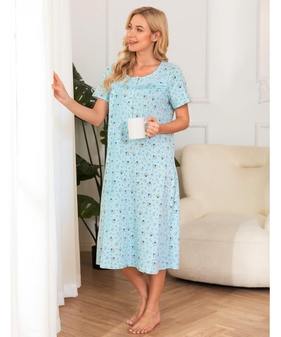 Nightgowns for Women Soft Cotton Sleepwear Floral House Dress Short/Long Sleeve Comfy Night Dress for Ladies Short Sleeve-pat...