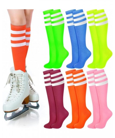 6 Pair Knee High Socks for Women Long Tube Striped Socks Roller Skate Socks for Girls Youth Christmas Vibrant Colors $10.56 S...