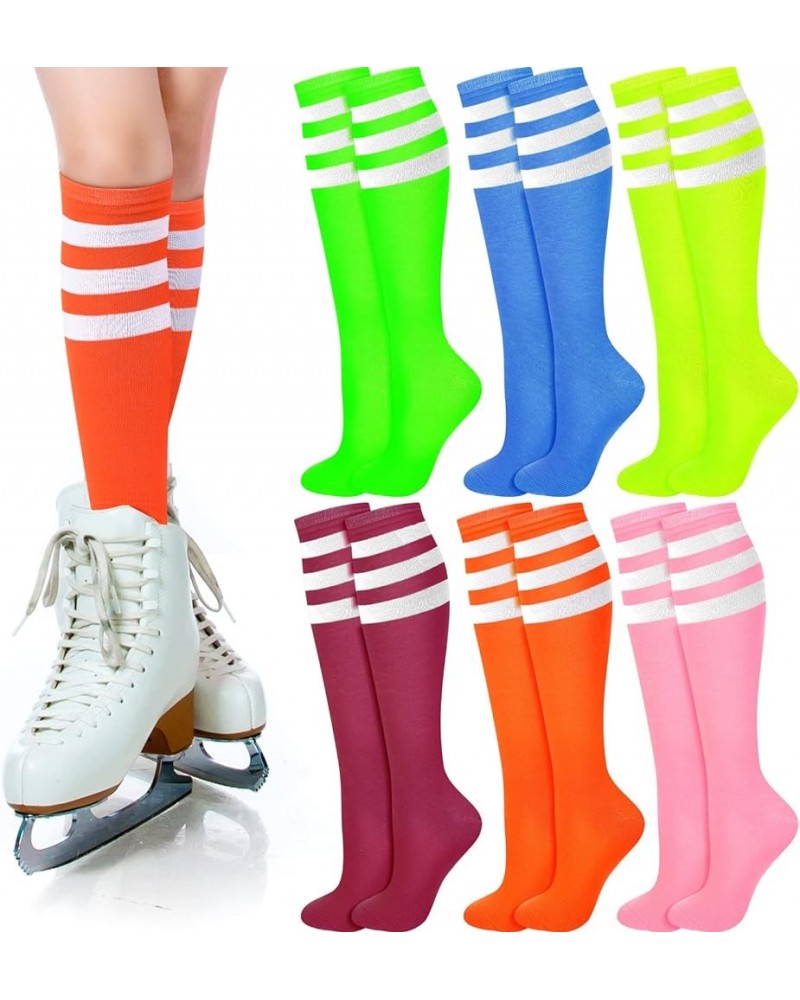 6 Pair Knee High Socks for Women Long Tube Striped Socks Roller Skate Socks for Girls Youth Christmas Vibrant Colors $10.56 S...