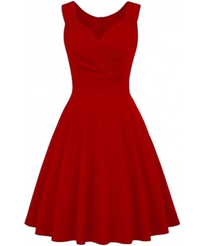 Women 50s 60s Vintage Sleeveless V-Neck Cocktail Swing Dress 1950s Wedding Semi Formal Party Rockabilly Evening Prom Dress Re...