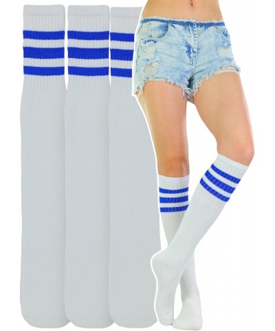 Unisex Knee High Cotton Tube Athletic Thick Socks w/Stripe Top 3 Pack: Royal Blue Stripes $9.43 Activewear