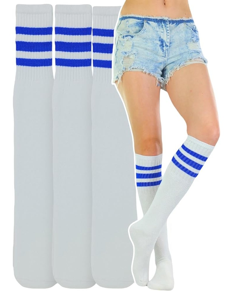 Unisex Knee High Cotton Tube Athletic Thick Socks w/Stripe Top 3 Pack: Royal Blue Stripes $9.43 Activewear