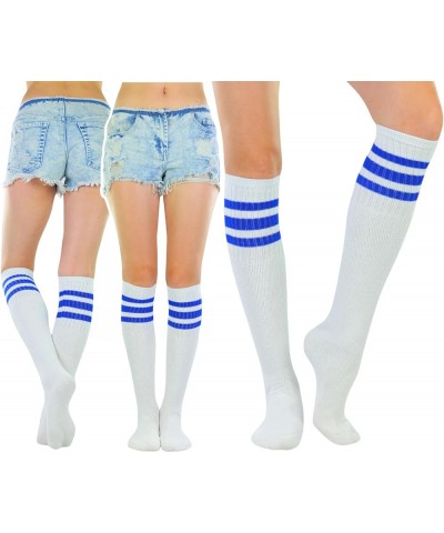 Unisex Knee High Cotton Tube Athletic Thick Socks w/Stripe Top 3 Pack: Royal Blue Stripes $9.43 Activewear