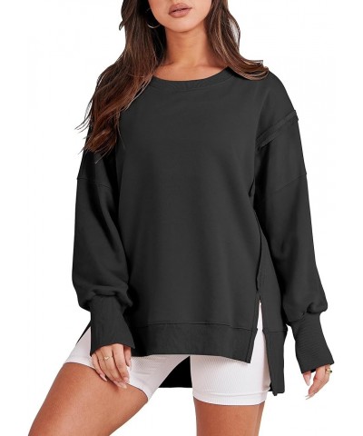 Women's Oversized Sweatshirt Crew Neck Long Sleeve Casual Slit Sloucthy Pullover Top Fall Clothes Black $17.57 Hoodies & Swea...