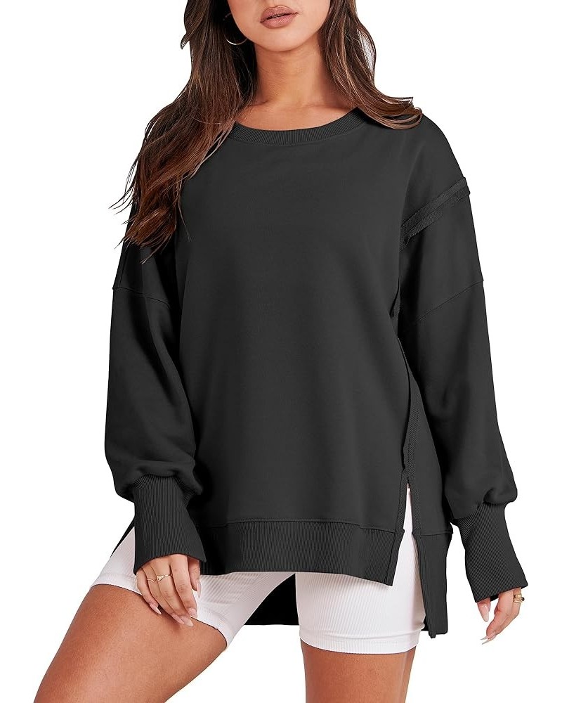 Women's Oversized Sweatshirt Crew Neck Long Sleeve Casual Slit Sloucthy Pullover Top Fall Clothes Black $17.57 Hoodies & Swea...