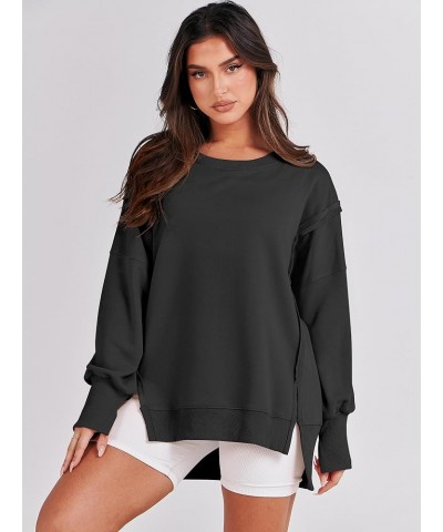 Women's Oversized Sweatshirt Crew Neck Long Sleeve Casual Slit Sloucthy Pullover Top Fall Clothes Black $17.57 Hoodies & Swea...