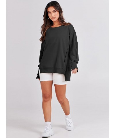 Women's Oversized Sweatshirt Crew Neck Long Sleeve Casual Slit Sloucthy Pullover Top Fall Clothes Black $17.57 Hoodies & Swea...