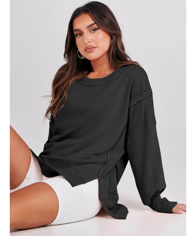 Women's Oversized Sweatshirt Crew Neck Long Sleeve Casual Slit Sloucthy Pullover Top Fall Clothes Black $17.57 Hoodies & Swea...