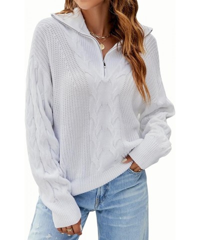 Women's Quarter Zip Sweater Dressy Casual Cable Knit Fall Tops Trendy Long Sleeve Pullover 2023 White $14.99 Sweaters