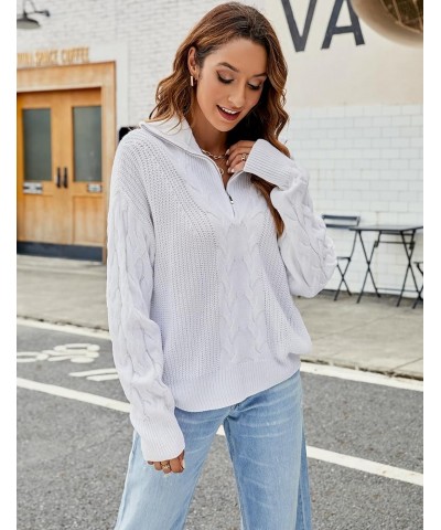 Women's Quarter Zip Sweater Dressy Casual Cable Knit Fall Tops Trendy Long Sleeve Pullover 2023 White $14.99 Sweaters