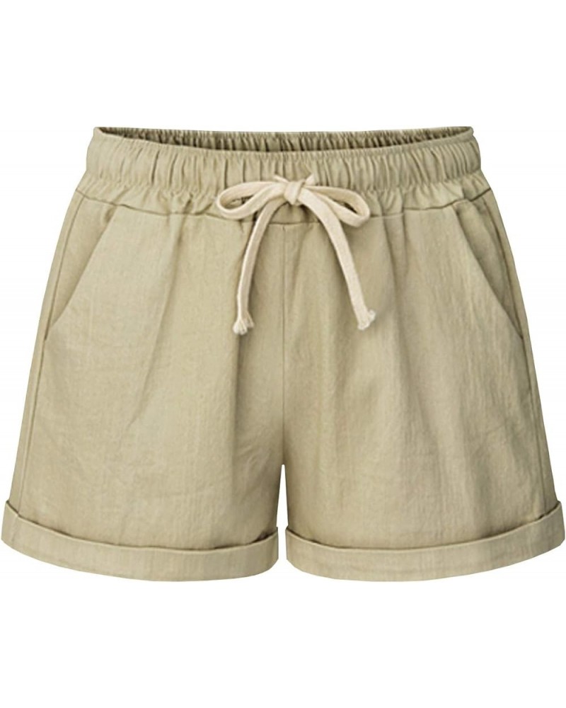 Women's Summer Casual Drawstring Elastic Waist Shorts Khaki $13.66 Shorts