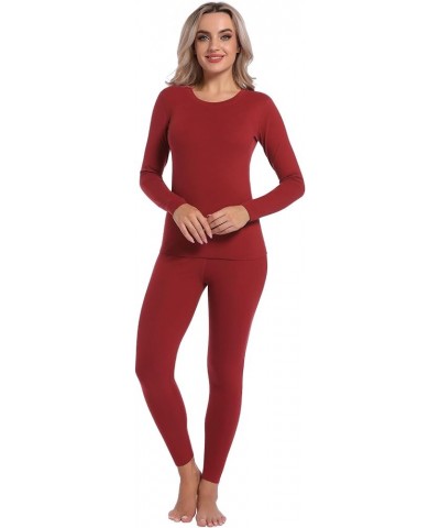 Women's Thermal Underwear Set Ultra-Soft Long Johns Base Layer for Cold Weather Burgundy(standard Warm) $8.24 Activewear