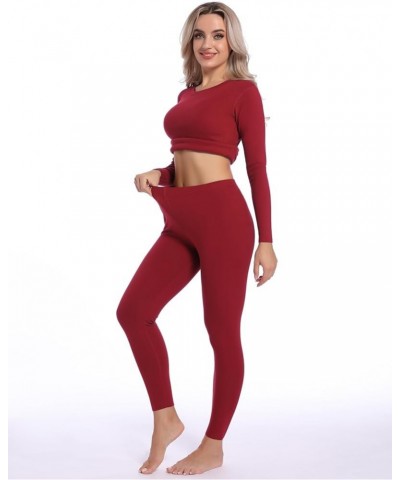 Women's Thermal Underwear Set Ultra-Soft Long Johns Base Layer for Cold Weather Burgundy(standard Warm) $8.24 Activewear