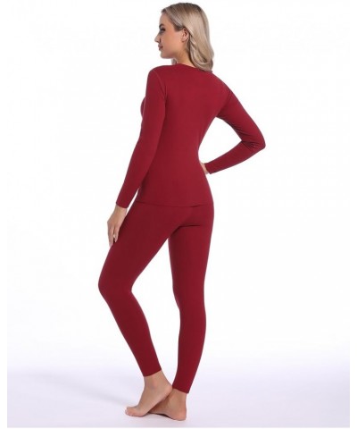 Women's Thermal Underwear Set Ultra-Soft Long Johns Base Layer for Cold Weather Burgundy(standard Warm) $8.24 Activewear