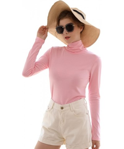 Womens Soft Cotton Long Sleeve Mock Turtleneck Shirts Tops Stretch Underscrubs Layer Tee Tops Pink $14.78 Underwear