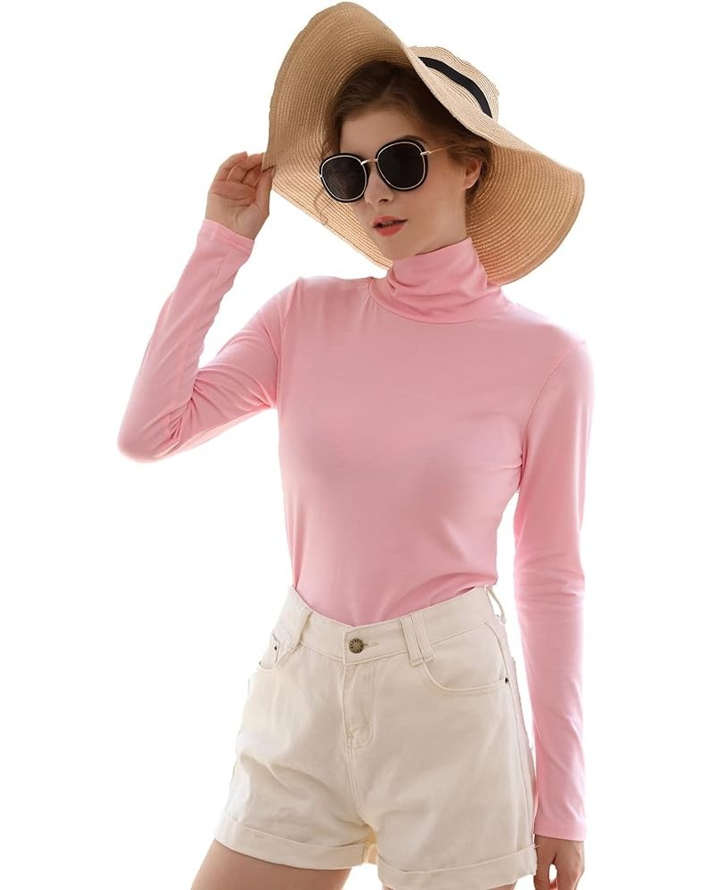 Womens Soft Cotton Long Sleeve Mock Turtleneck Shirts Tops Stretch Underscrubs Layer Tee Tops Pink $14.78 Underwear