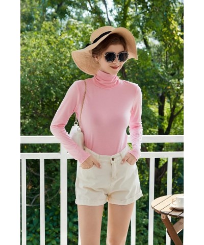 Womens Soft Cotton Long Sleeve Mock Turtleneck Shirts Tops Stretch Underscrubs Layer Tee Tops Pink $14.78 Underwear