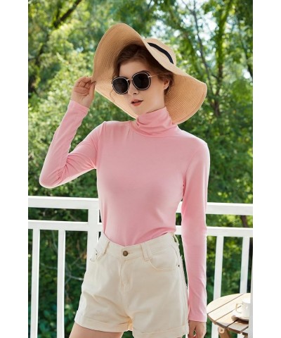 Womens Soft Cotton Long Sleeve Mock Turtleneck Shirts Tops Stretch Underscrubs Layer Tee Tops Pink $14.78 Underwear