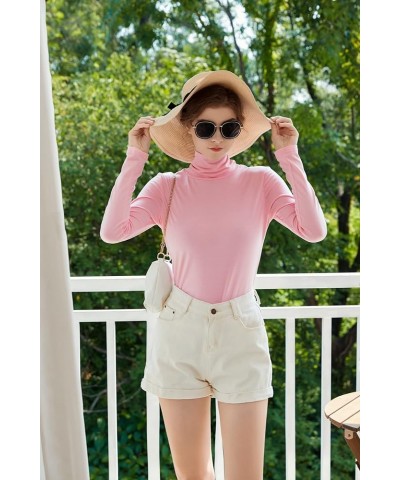 Womens Soft Cotton Long Sleeve Mock Turtleneck Shirts Tops Stretch Underscrubs Layer Tee Tops Pink $14.78 Underwear