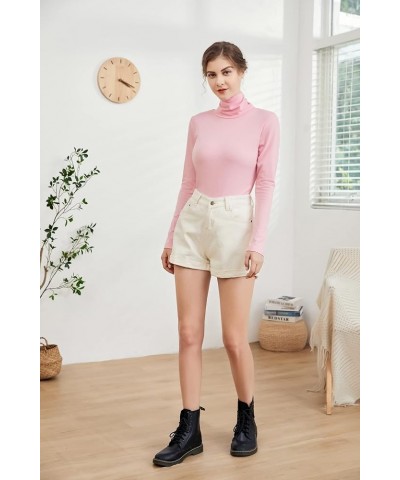 Womens Soft Cotton Long Sleeve Mock Turtleneck Shirts Tops Stretch Underscrubs Layer Tee Tops Pink $14.78 Underwear