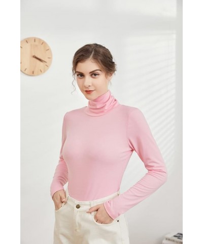 Womens Soft Cotton Long Sleeve Mock Turtleneck Shirts Tops Stretch Underscrubs Layer Tee Tops Pink $14.78 Underwear