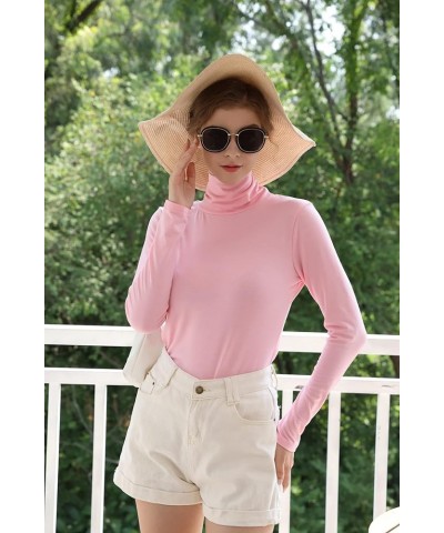 Womens Soft Cotton Long Sleeve Mock Turtleneck Shirts Tops Stretch Underscrubs Layer Tee Tops Pink $14.78 Underwear