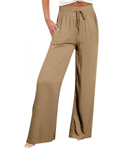 Wide Leg Pants for Women,2023 Casual Chiffon High Waist Elastic Palazzo Pants Drawstring Pleated Office Trouser K-khaki $9.07...