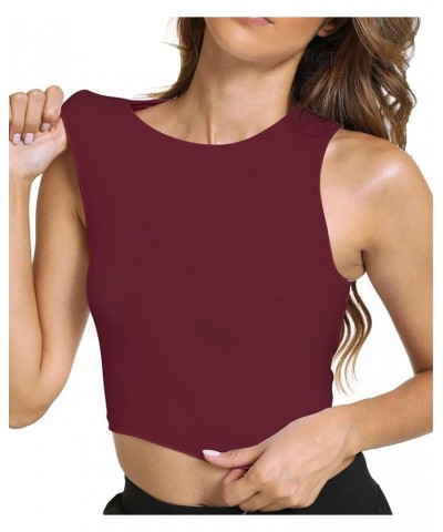 Sports Bras for Women Removable Padded Athletic Yoga Running Crop Tops Sleeveless Gym Workout Tops Burgundy $12.74 Lingerie