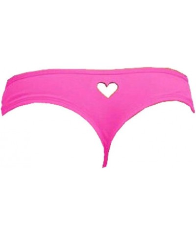 Women's Brazilian Solid Heart Cut-Out G-Back Thong Cheeky Bikini Bottom Rose Red $8.99 Swimsuits