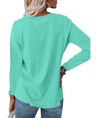 Women's V Neck Long Sleeve T Shirts Casual Color Block/Solid Tunic Tops Basic Tees B Lake Green $13.63 Tops