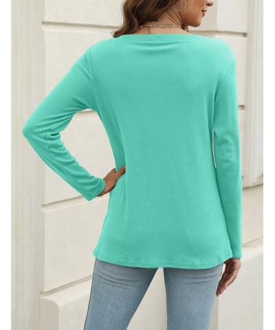 Women's V Neck Long Sleeve T Shirts Casual Color Block/Solid Tunic Tops Basic Tees B Lake Green $13.63 Tops