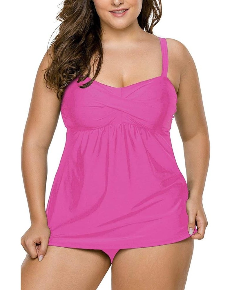 Women's Straps Swimdress Plus Size Two Pieces Tankini Bikini Set Rosy $17.27 Swimsuits