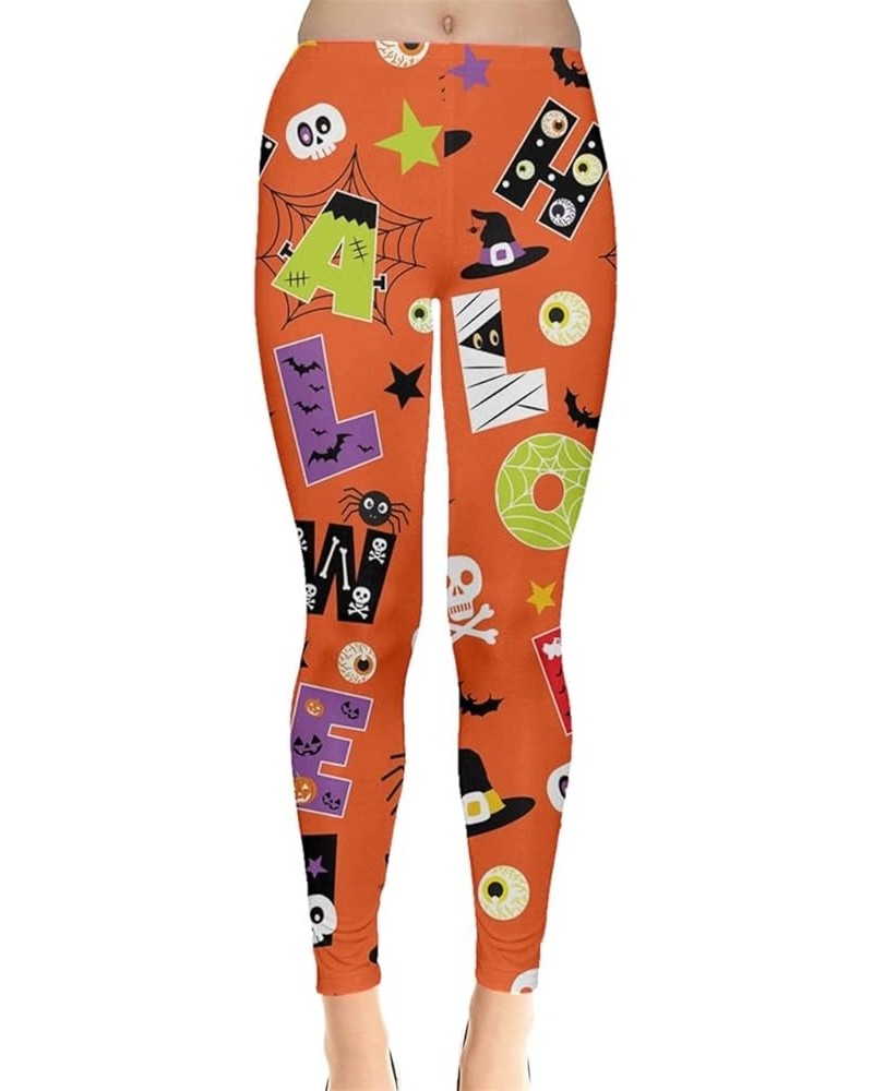 Womens Palazzo Pants Costume Spider Webs Leggings Halloween Black Eye Balls Pattern Stretchy Tights, XS-5XL Orange 4 $16.95 O...