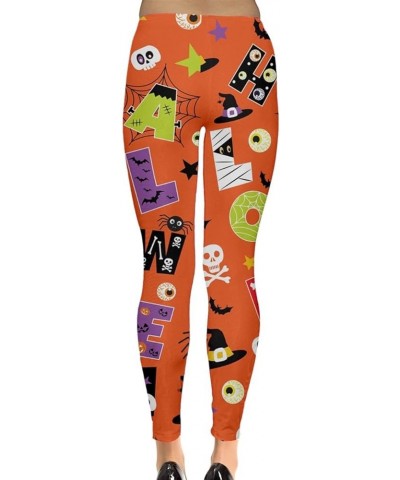 Womens Palazzo Pants Costume Spider Webs Leggings Halloween Black Eye Balls Pattern Stretchy Tights, XS-5XL Orange 4 $16.95 O...