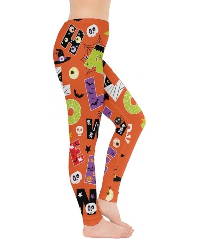 Womens Palazzo Pants Costume Spider Webs Leggings Halloween Black Eye Balls Pattern Stretchy Tights, XS-5XL Orange 4 $16.95 O...