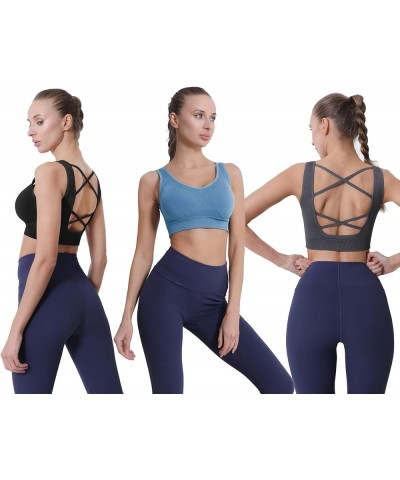 Sports Bras for Women Padded High Impact Seamless Criss Cross Back Workout Tops Gym Activewear Bra Black+gray+blue $14.62 Lin...