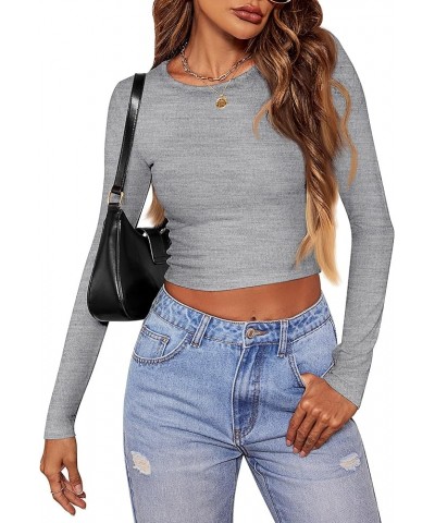 3 Pcs Women's Long Sleeve Crop Tops Slim Fitted Scoop Neck Workout Top Basic Causal Tee T Shirt for Women Black, White, Gray ...