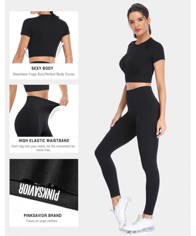 Workout Sets for Women Two Piece Outfits Seamless High Waist Leggings Yoga Crop Tops Athletic Sports Gym Sets A_black $17.84 ...