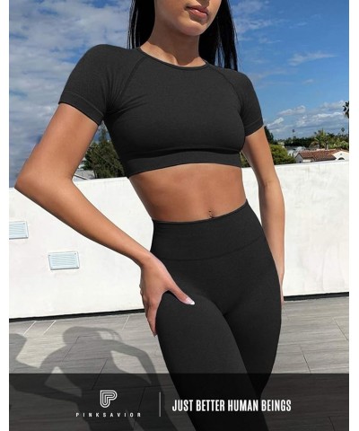 Workout Sets for Women Two Piece Outfits Seamless High Waist Leggings Yoga Crop Tops Athletic Sports Gym Sets A_black $17.84 ...