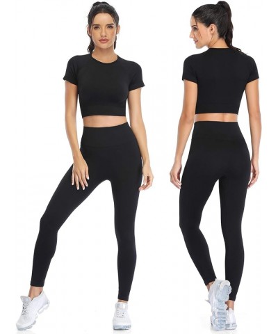 Workout Sets for Women Two Piece Outfits Seamless High Waist Leggings Yoga Crop Tops Athletic Sports Gym Sets A_black $17.84 ...