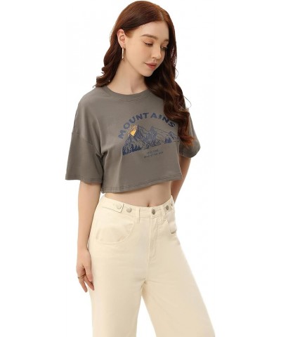 Women's Cropped Top Tees Summer Graphic Letter Print Round Neck Short Sleeve Slim Fit Casual T 017 Graphic Gray $9.50 Tops